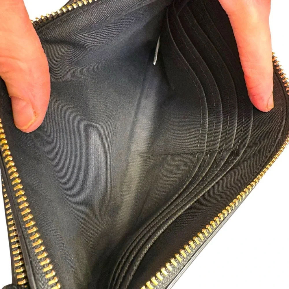 Coach black leather double pocket wristlet bag